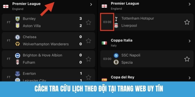Cách tra cứu lịch theo đội tại trang web uy tín